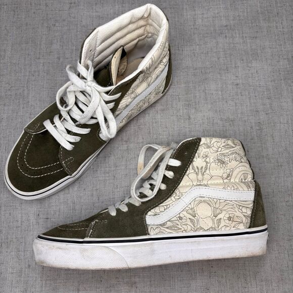 Vans SK8 High Desert Skulls Grape Leaf Shoes Green Suede Canvas Unisex Women's 9 - Picture 1 of 11